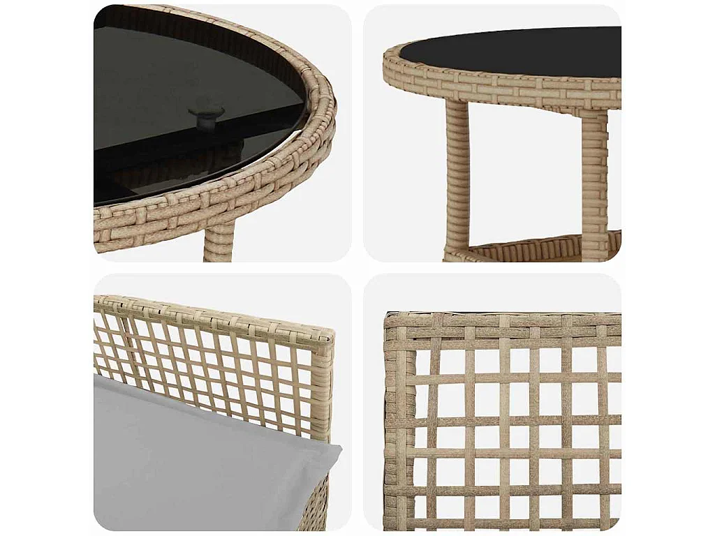 Ensemble de repas de jardin 3 pièces en poly rattan beige