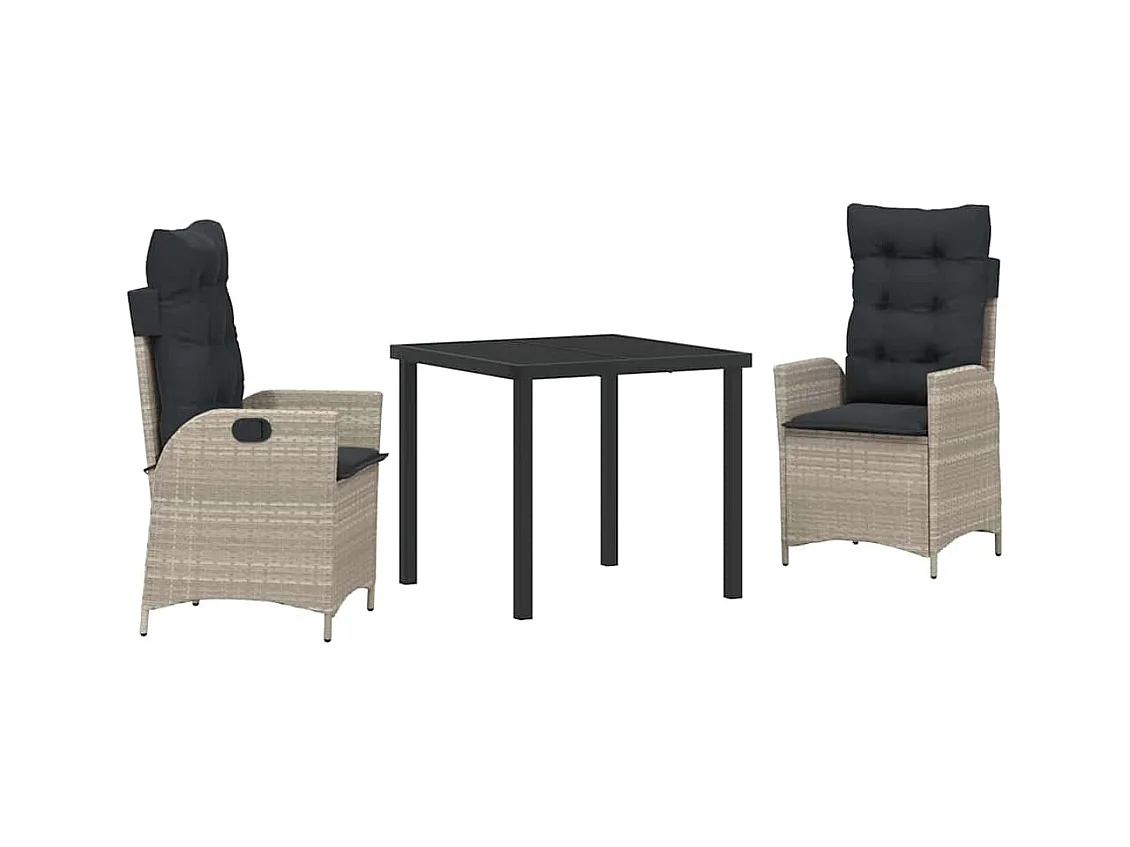 Set da pranzo da giardino 3 pezzi con cuscini in rattan grigio chiaro Poly