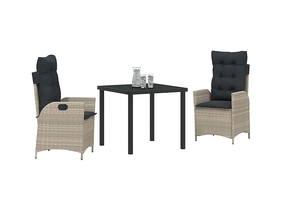 Set da pranzo da giardino 3 pezzi con cuscini in rattan grigio chiaro Poly