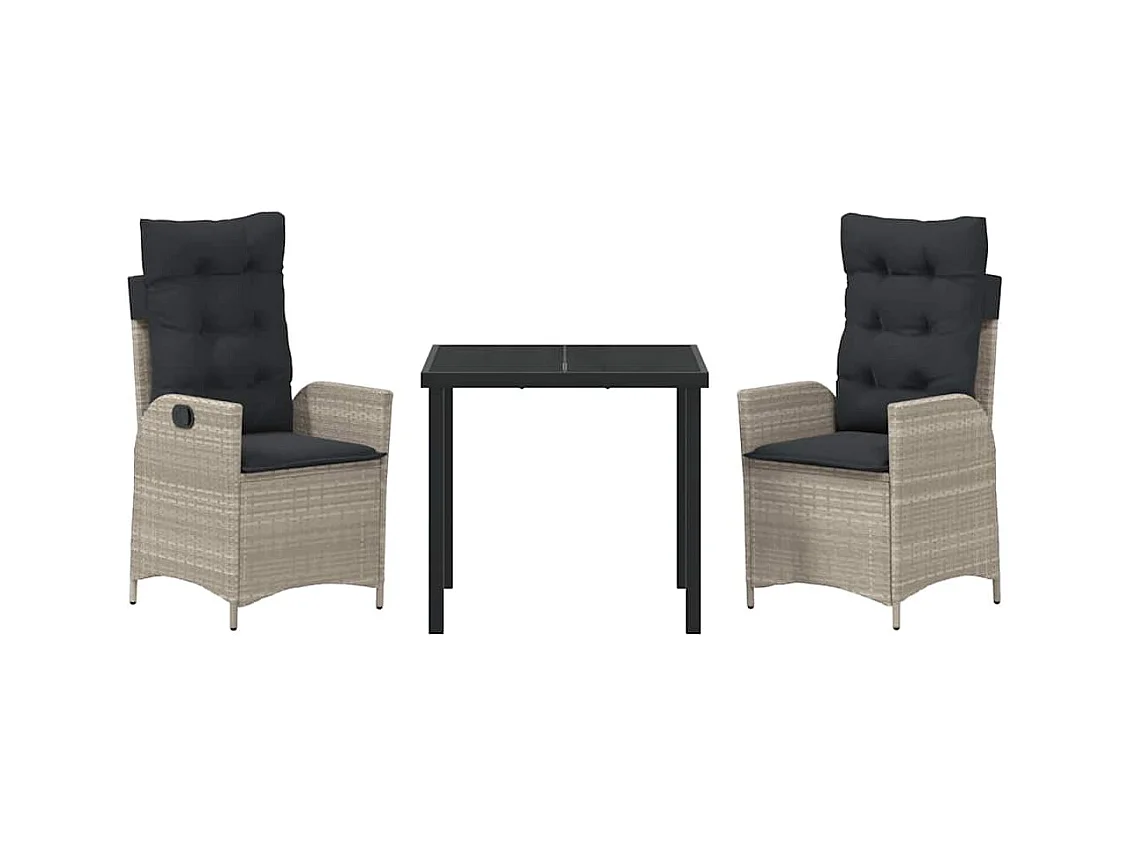 Set da pranzo da giardino 3 pezzi con cuscini in rattan grigio chiaro Poly