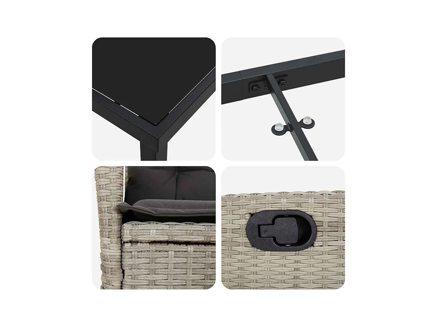 Set da pranzo da giardino 3 pezzi con cuscini in rattan grigio chiaro Poly