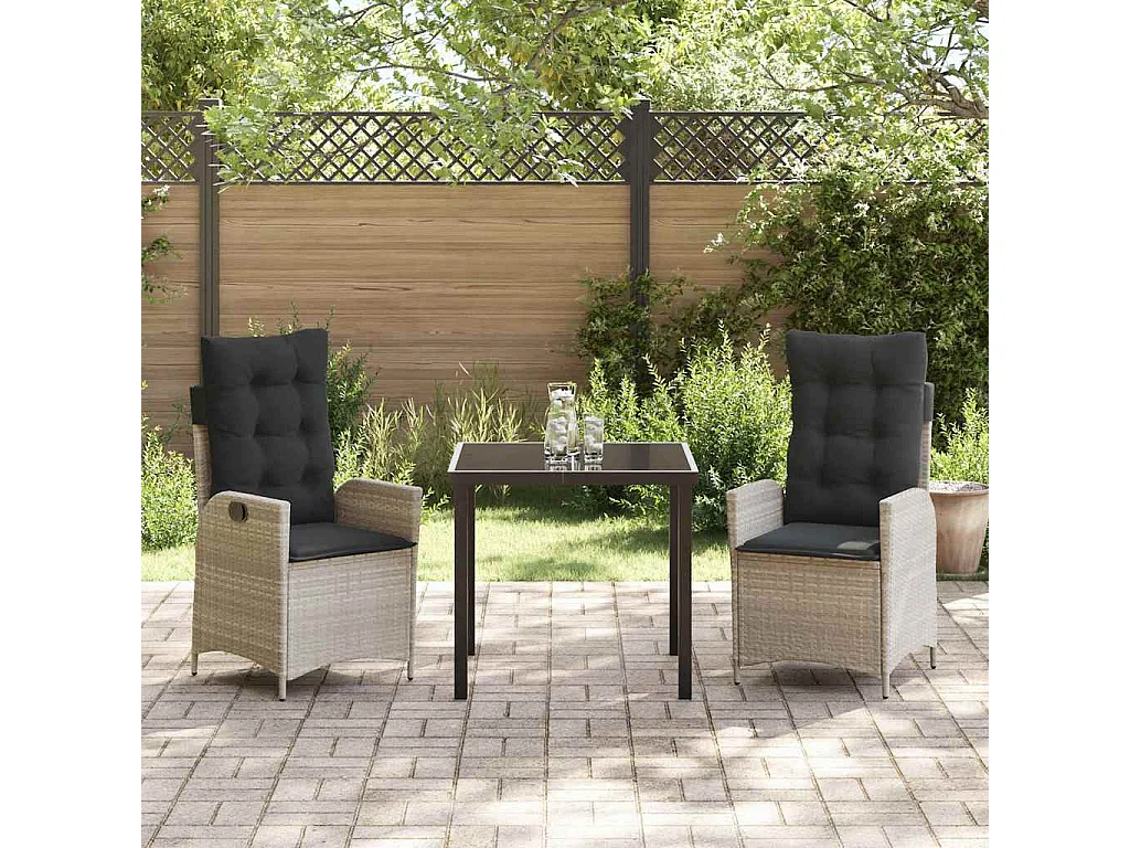 3-delige tuinset met kussens, lichtgrijs rotan poly