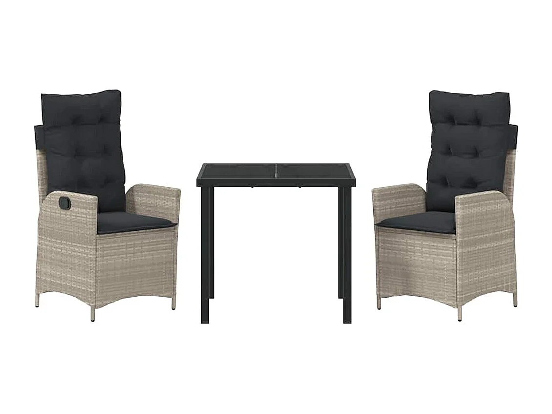 3-delige tuinset met kussens, lichtgrijs rotan poly