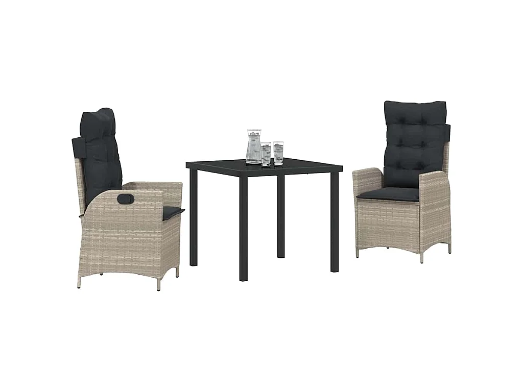 Ensemble de salle à manger de jardin de 3 pièces avec coussins Gris clair Rattan poly