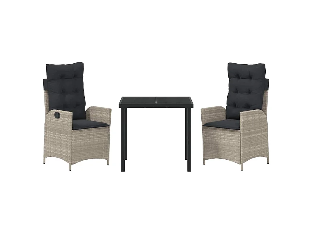 Ensemble de salle à manger de jardin de 3 pièces avec coussins Gris clair Rattan poly