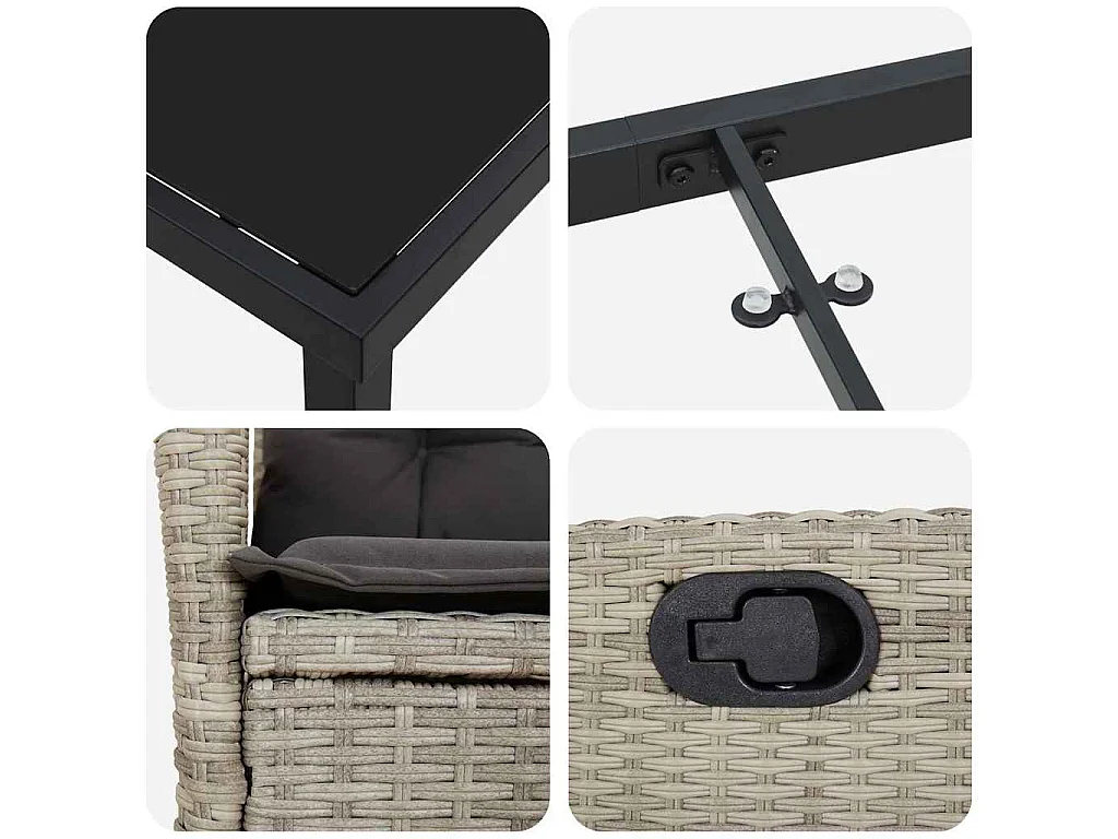 Ensemble de salle à manger de jardin de 3 pièces avec coussins Gris clair Rattan poly