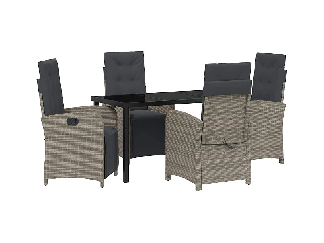 Set da pranzo da giardino da 5 pezzi con cuscini in polyrattan grigio