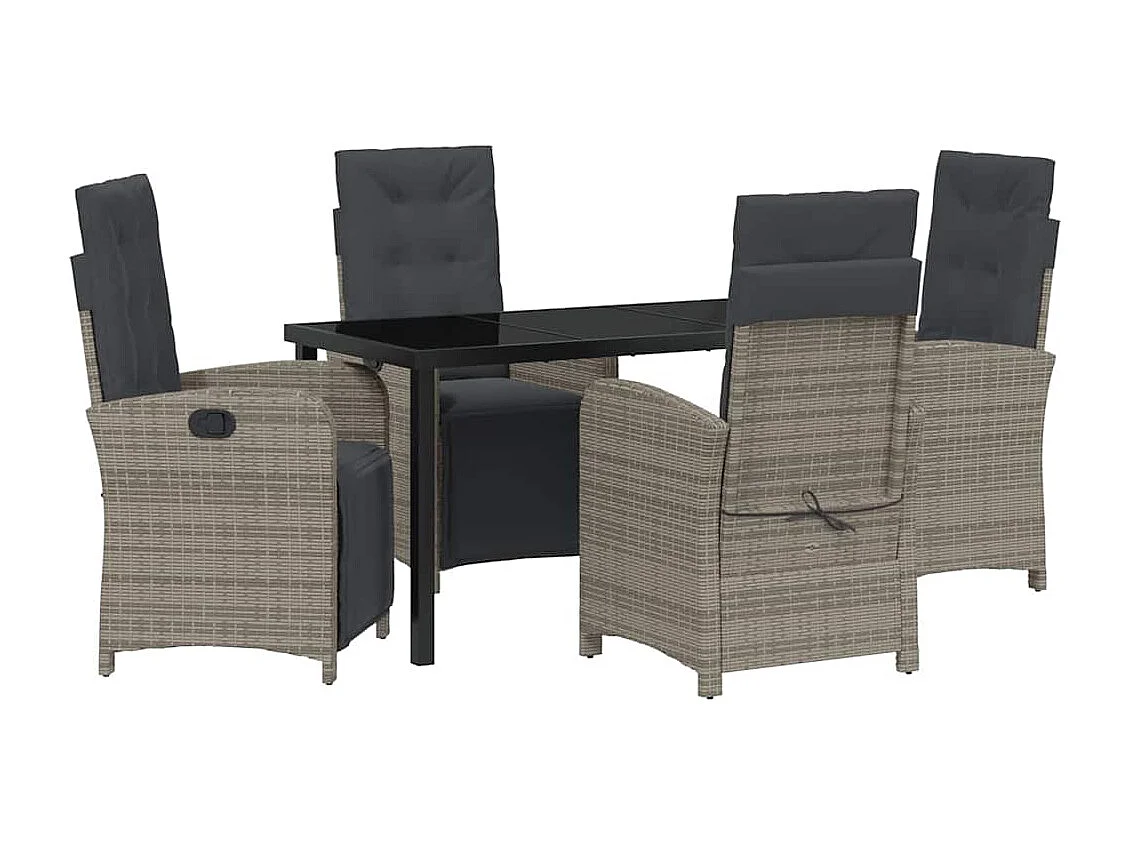 5-delige tuinset met kussens van grijs polyrotan