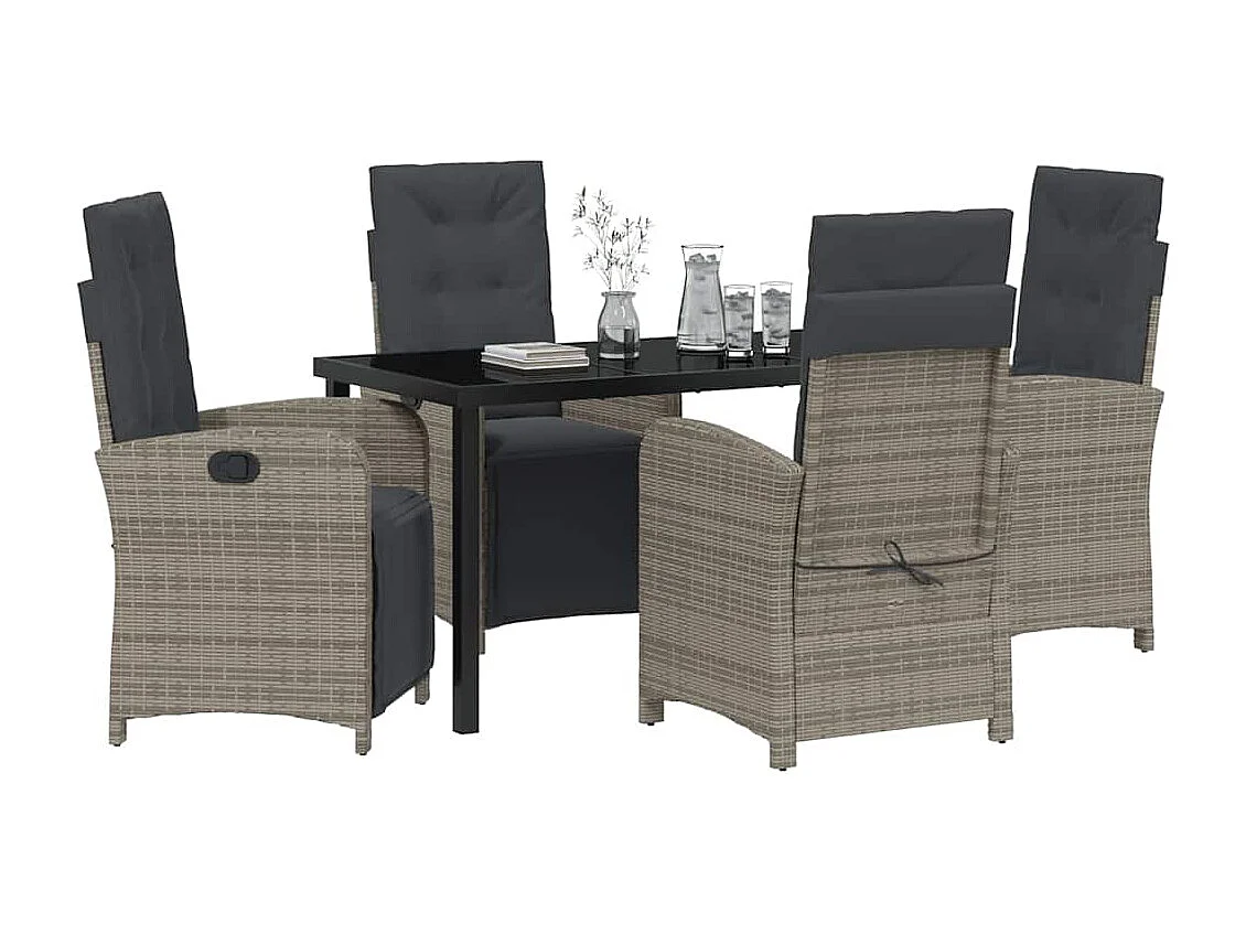 5-delige tuinset met kussens van grijs polyrotan