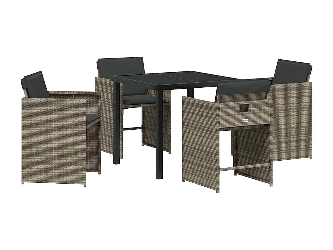 Set da pranzo da giardino 5 pezzi con cuscini in polyrattan grigio
