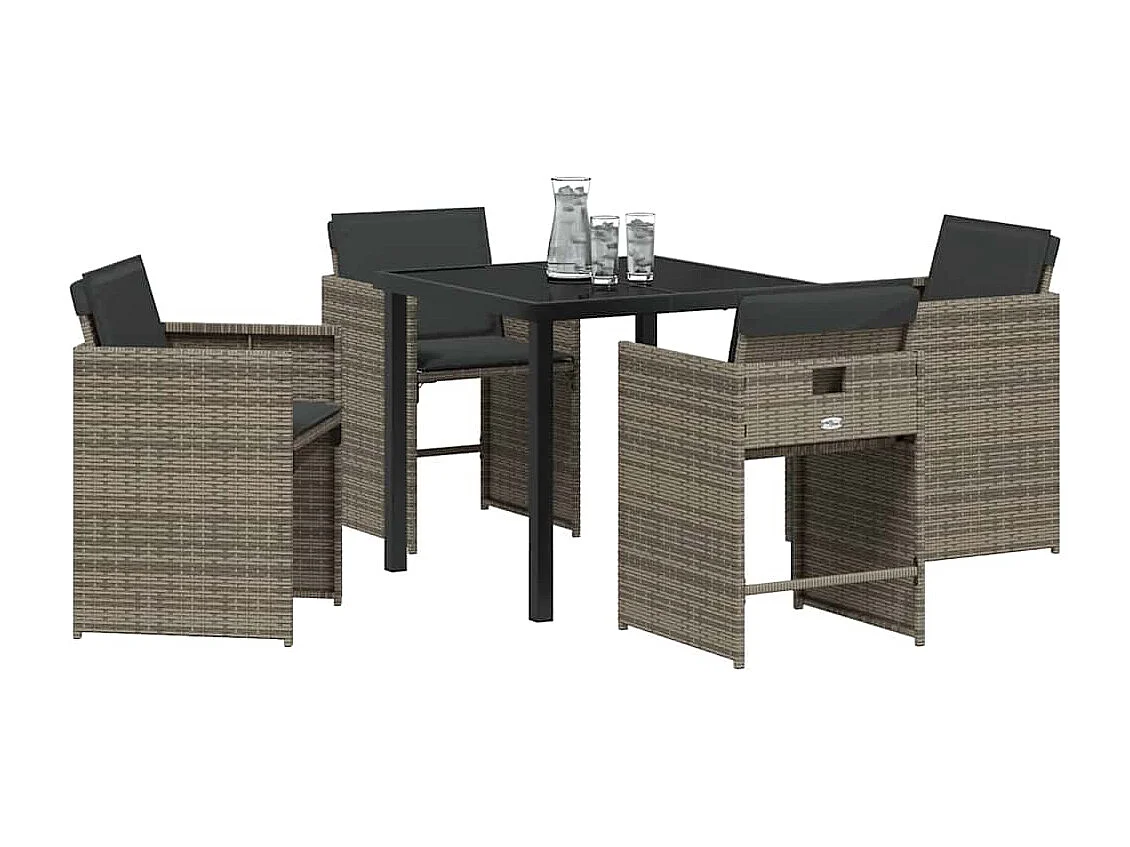 Set da pranzo da giardino 5 pezzi con cuscini in polyrattan grigio