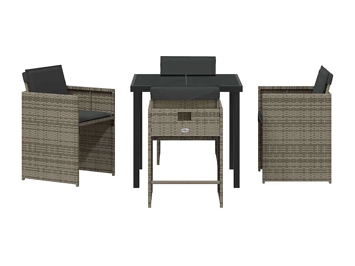 Set da pranzo da giardino 5 pezzi con cuscini in polyrattan grigio