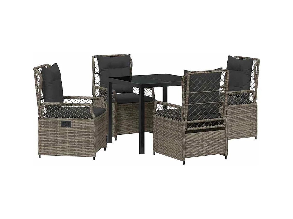 Ensemble de Salle à Manger de Jardin 5 Pièces Gris Rattan Poly