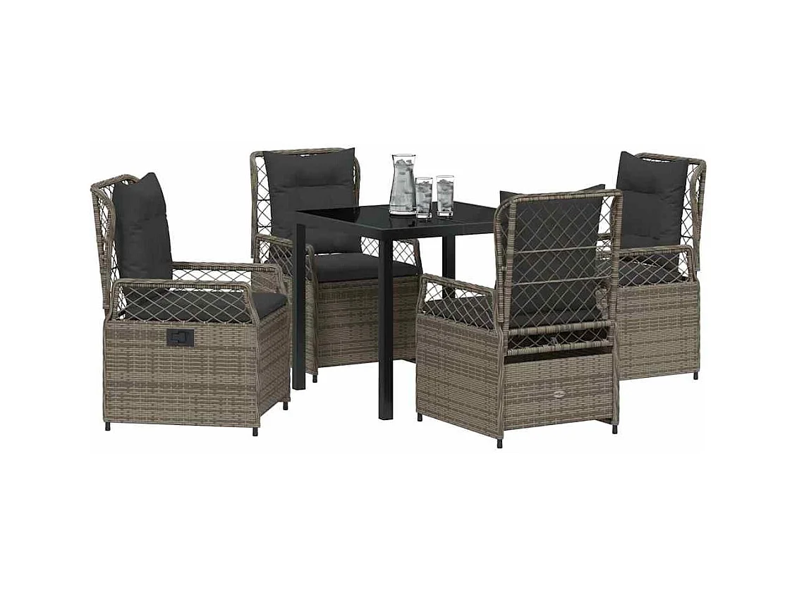 Ensemble de Salle à Manger de Jardin 5 Pièces Gris Rattan Poly