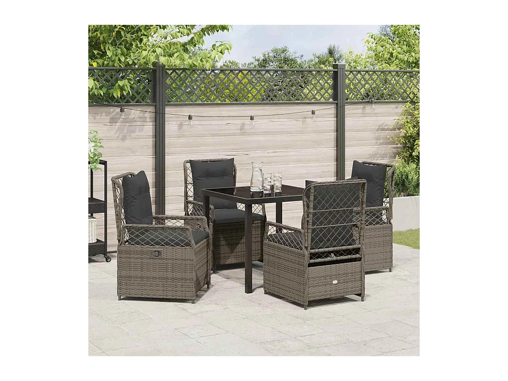 Ensemble de Salle à Manger de Jardin 5 Pièces Gris Rattan Poly