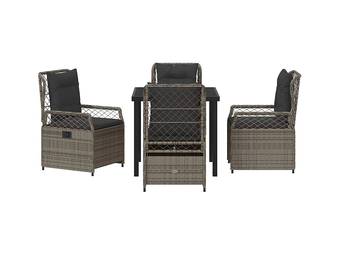 Ensemble de Salle à Manger de Jardin 5 Pièces Gris Rattan Poly