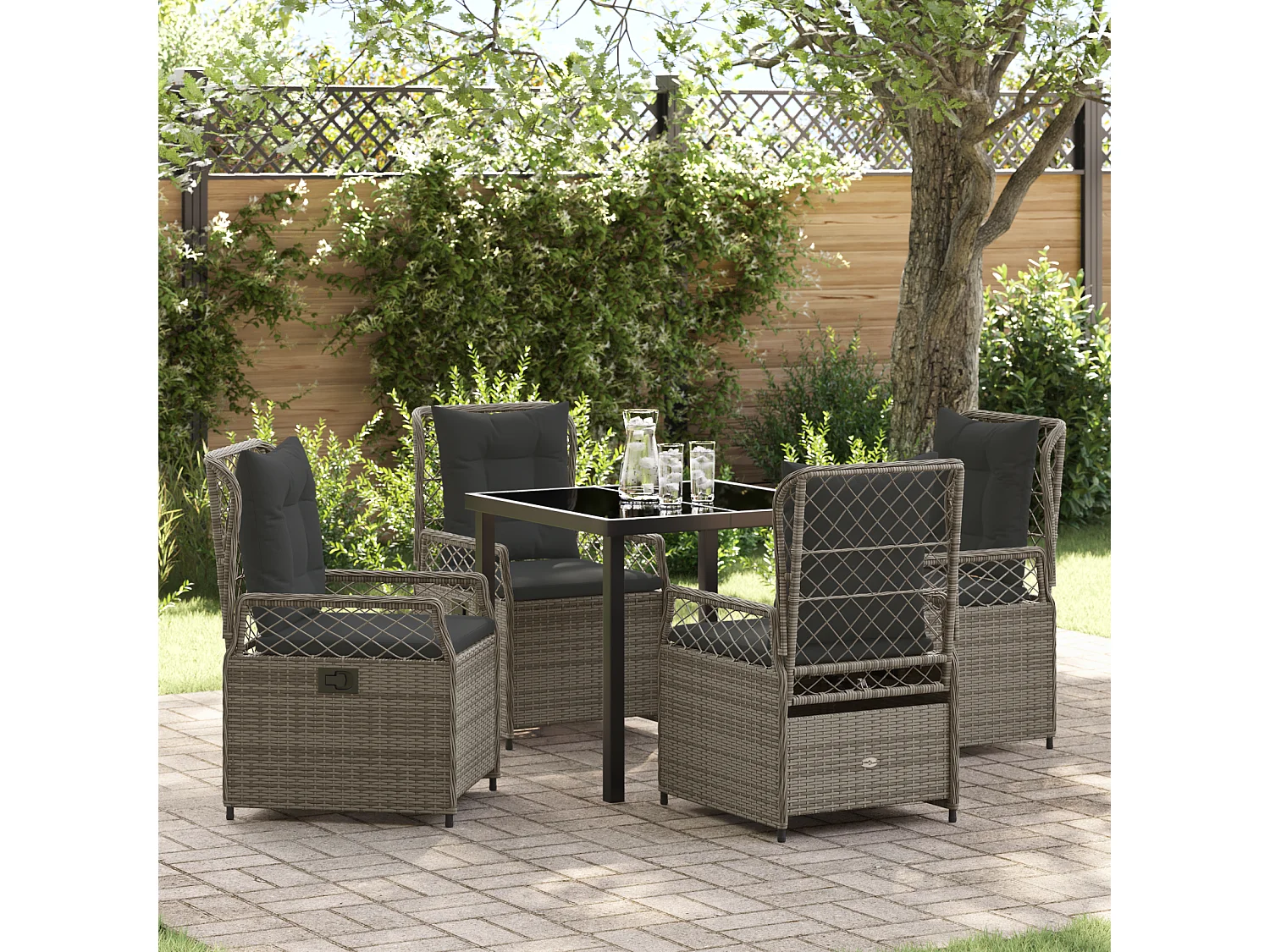 Set da pranzo da giardino in rattan grigio da 5 pezzi