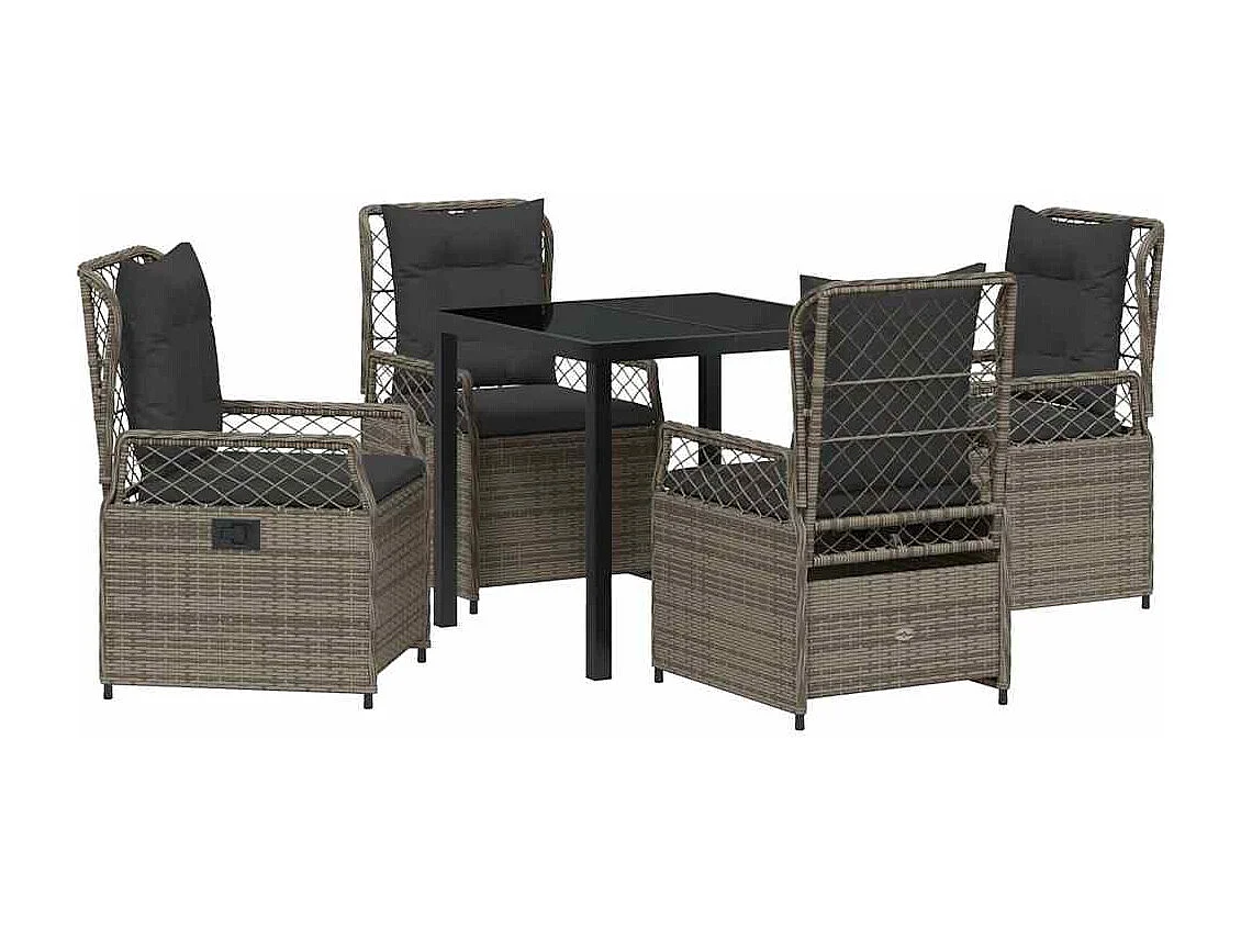 Set da pranzo da giardino in rattan grigio da 5 pezzi