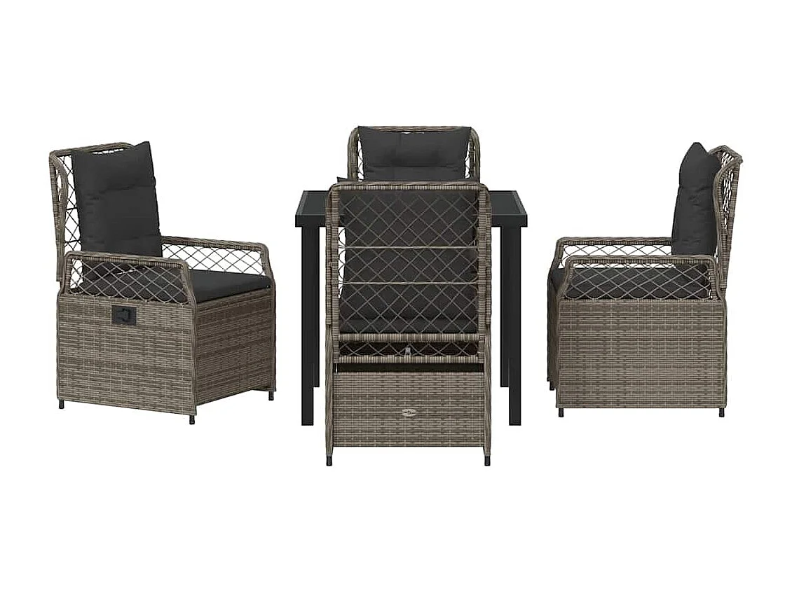 Set da pranzo da giardino in rattan grigio da 5 pezzi