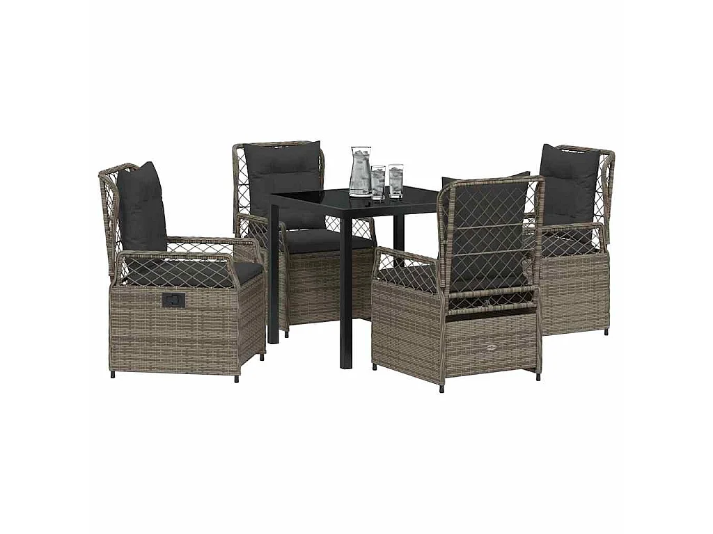 Juego de comedor de jardín de 5 piezas de ratán sintético gris