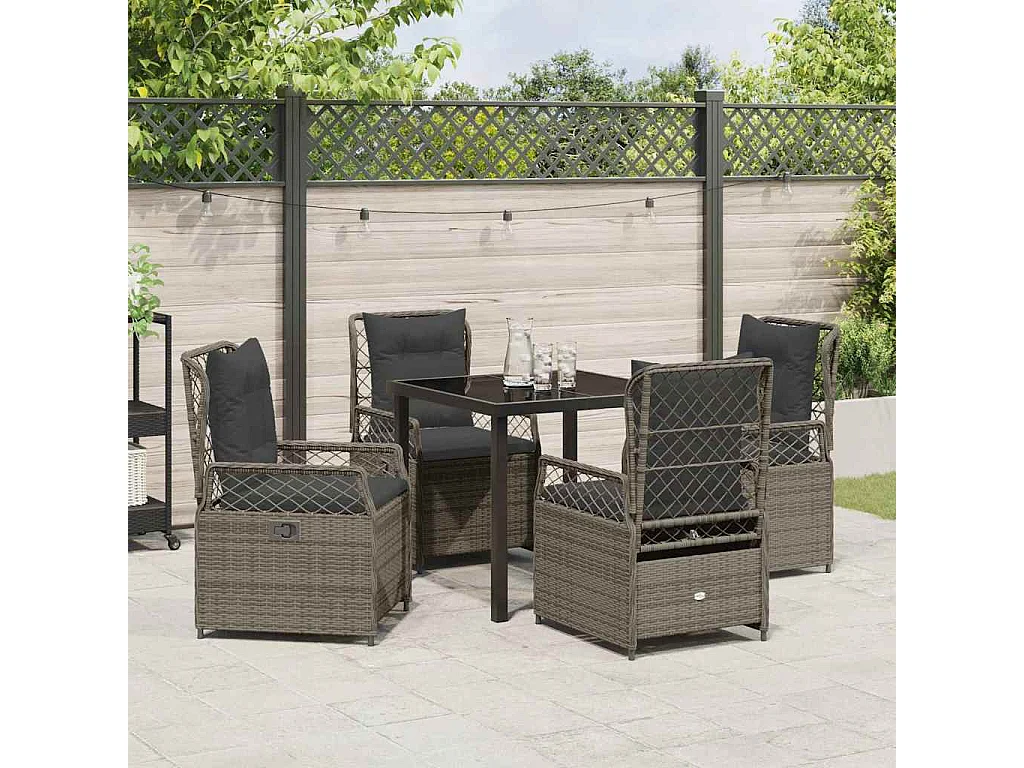 Juego de comedor de jardín de 5 piezas de ratán sintético gris