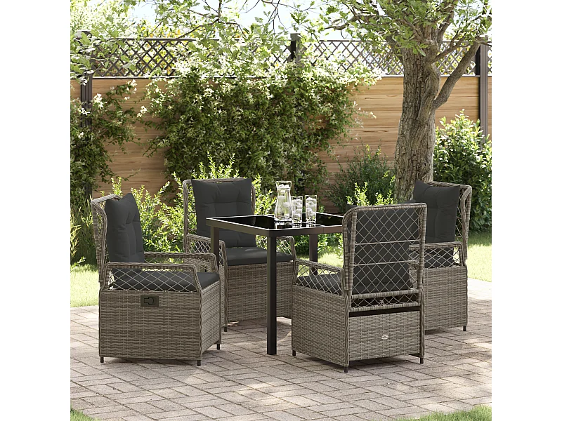 Set da pranzo da giardino in rattan grigio da 5 pezzi