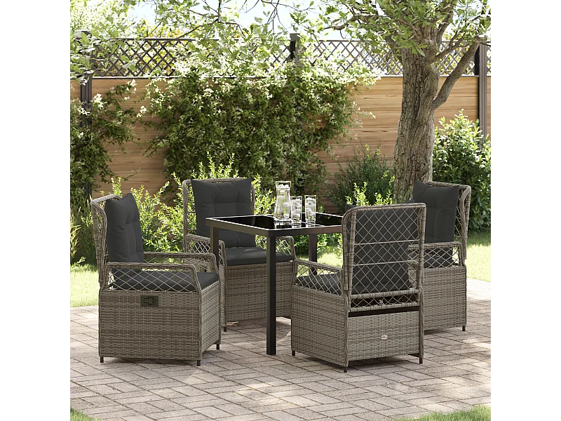 Ensemble de Salle à Manger de Jardin 5 Pièces Gris Rattan Poly