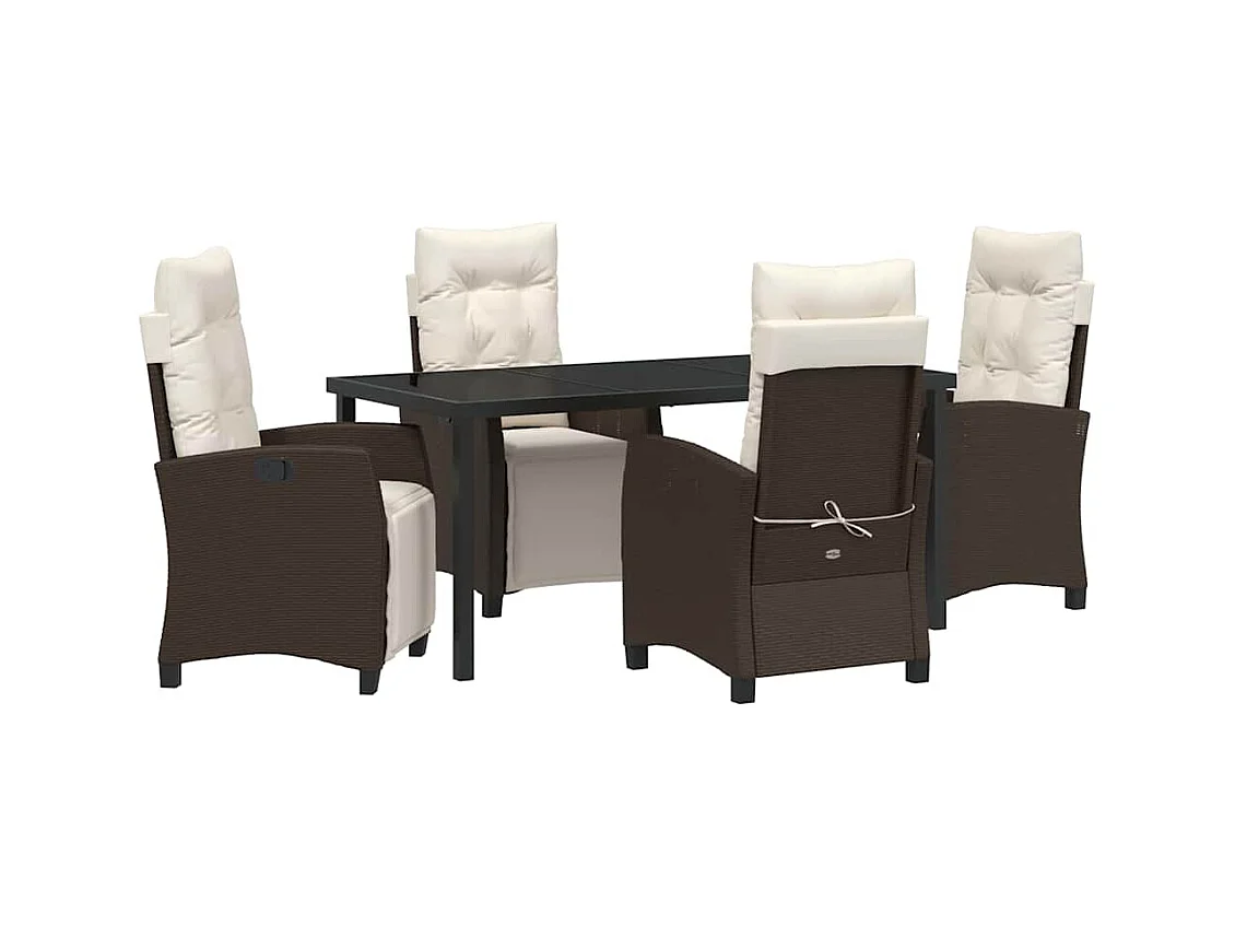 Set da pranzo da giardino in polyrattan da 5 pezzi, marrone