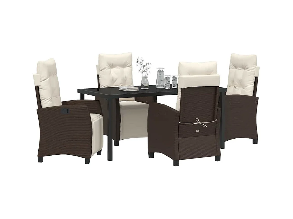 Set da pranzo da giardino in polyrattan da 5 pezzi, marrone