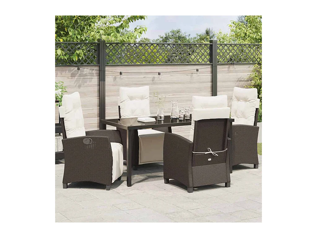 Set da pranzo da giardino in polyrattan da 5 pezzi, marrone