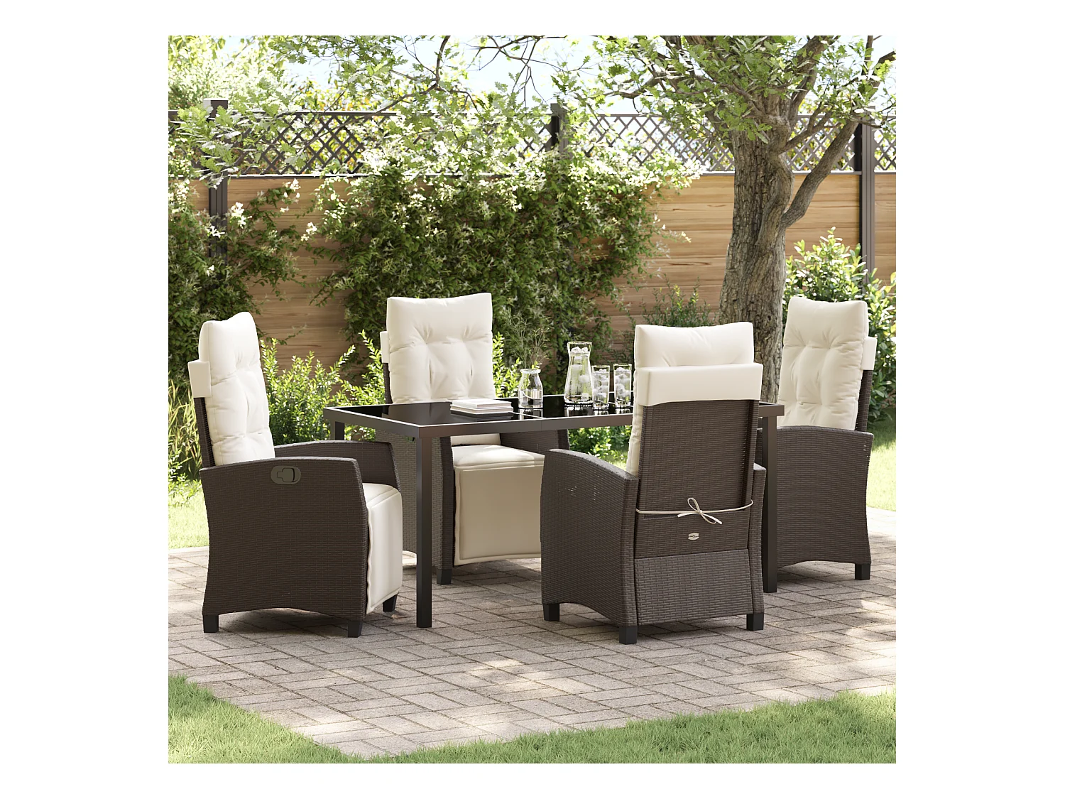 Set da pranzo da giardino in polyrattan da 5 pezzi, marrone