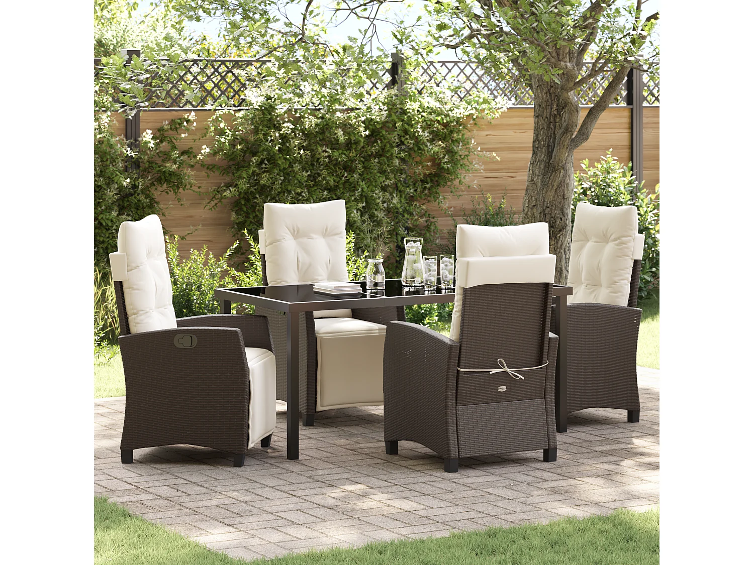 Ensemble de salle à manger de jardin 5 pièces en poly rattan marron