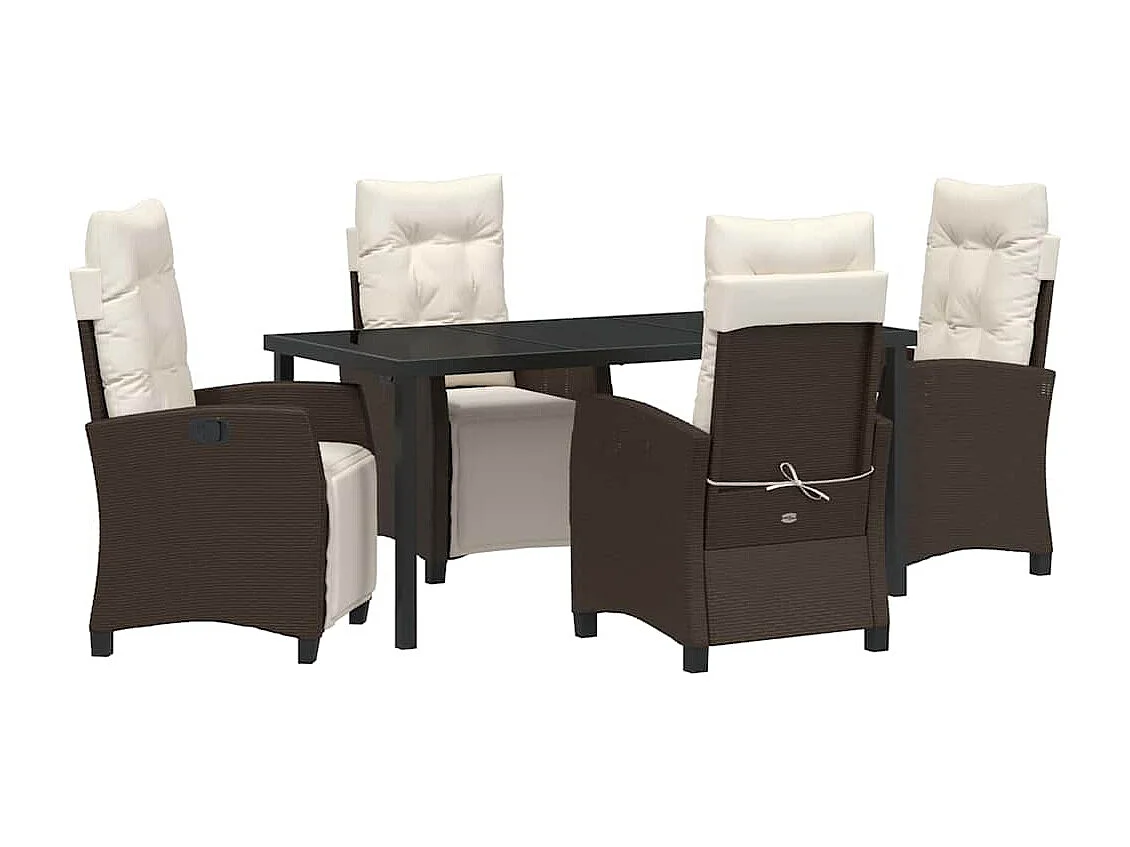 Ensemble de salle à manger de jardin 5 pièces en poly rattan marron