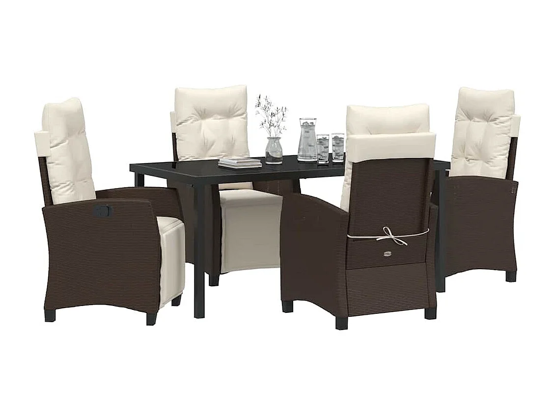 Ensemble de salle à manger de jardin 5 pièces en poly rattan marron