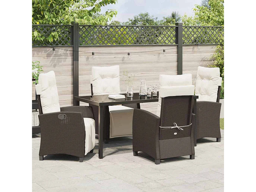 Ensemble de salle à manger de jardin 5 pièces en poly rattan marron