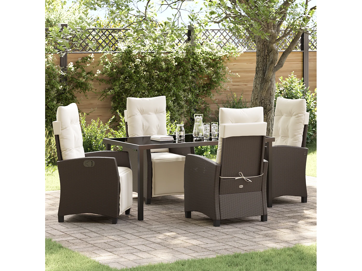 Ensemble de salle à manger de jardin 5 pièces en poly rattan marron