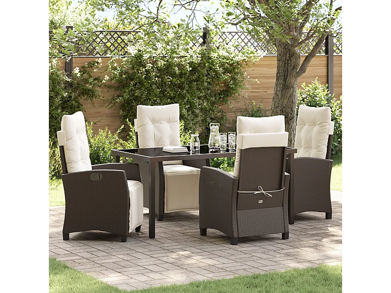 Ensemble de salle à manger de jardin 5 pièces en poly rattan marron