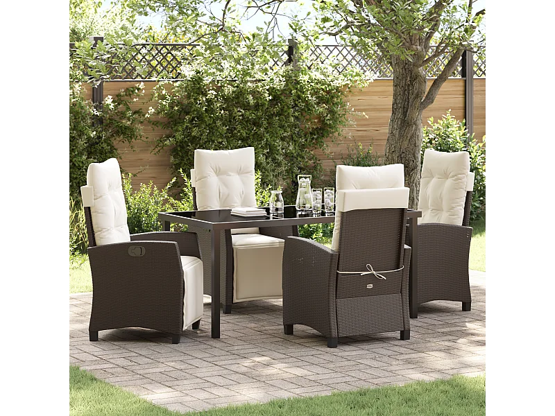 Ensemble de salle à manger de jardin 5 pièces en poly rattan marron