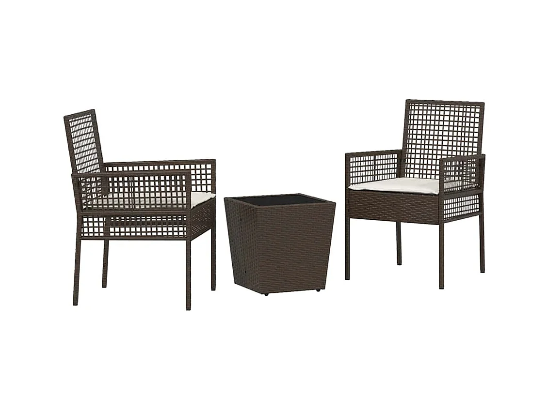 Set da bistrot da giardino 3 pezzi con cuscini in polyrattan marrone