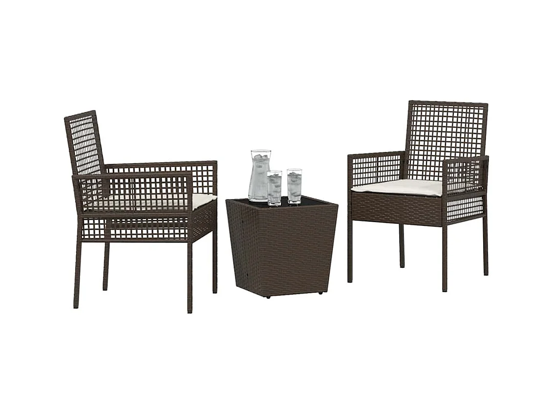 Set da bistrot da giardino 3 pezzi con cuscini in polyrattan marrone