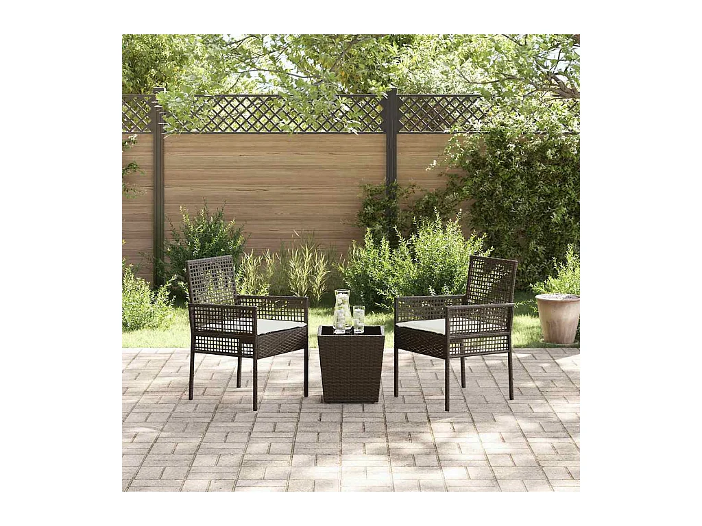 Set da bistrot da giardino 3 pezzi con cuscini in polyrattan marrone