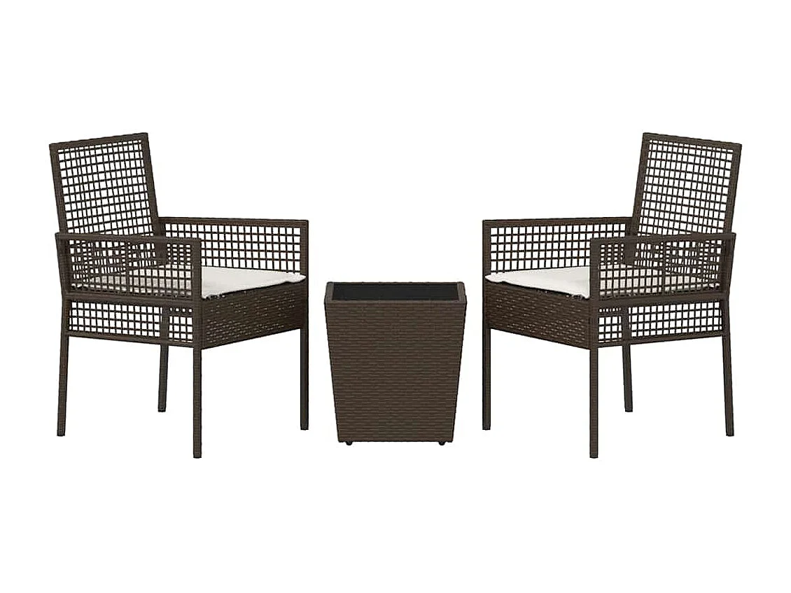Set da bistrot da giardino 3 pezzi con cuscini in polyrattan marrone