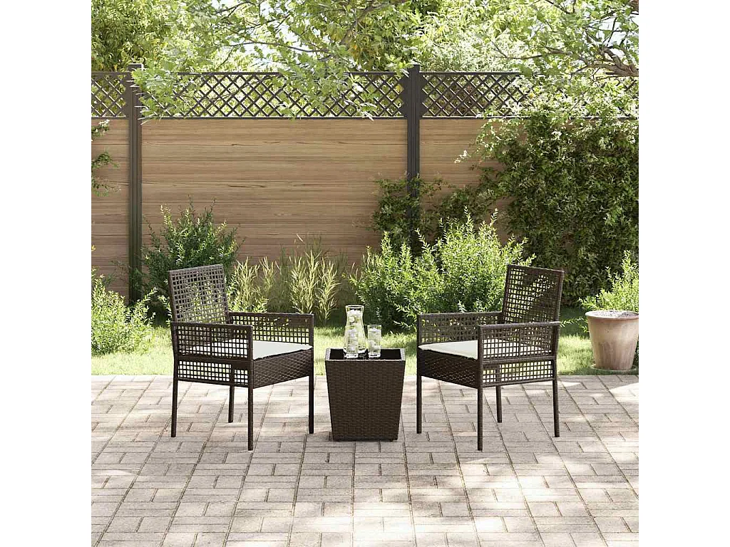 Set de Bistro de Jardin 3 Pièces avec Coussins en Poly Rattan Marron