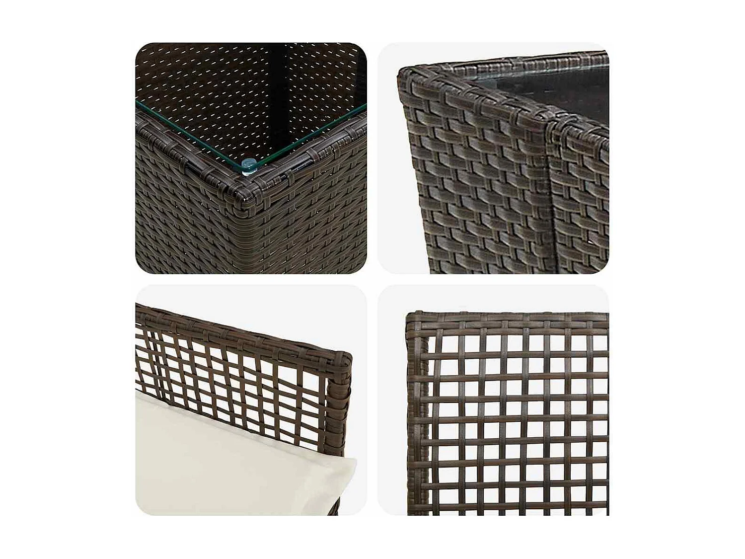 Set de Bistro de Jardin 3 Pièces avec Coussins en Poly Rattan Marron
