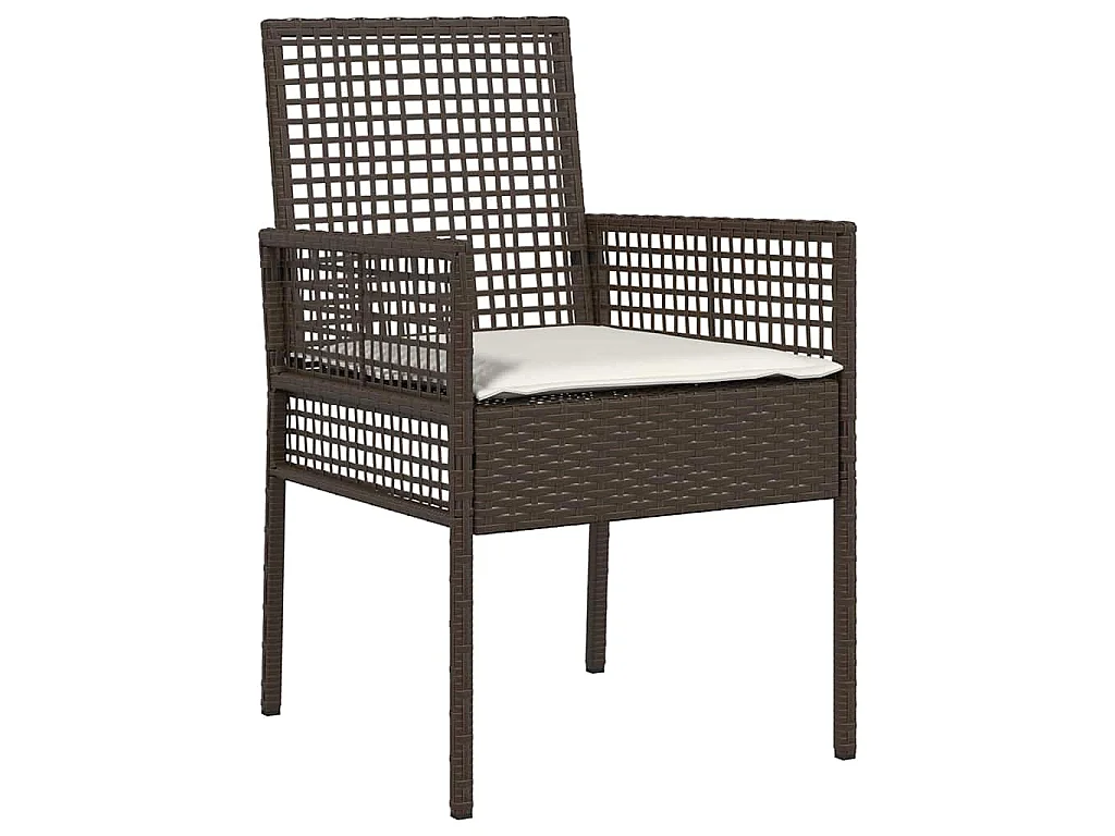 Set de Bistro de Jardin 3 Pièces avec Coussins en Poly Rattan Marron