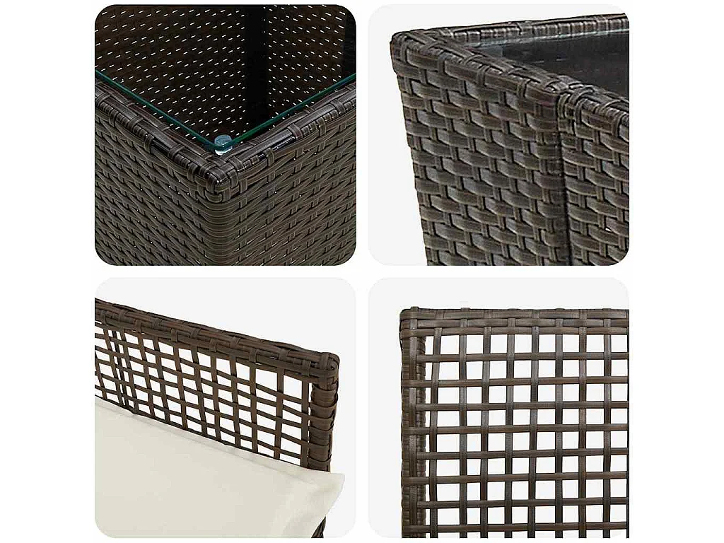 Set de Bistro de Jardin 3 Pièces avec Coussins en Poly Rattan Marron