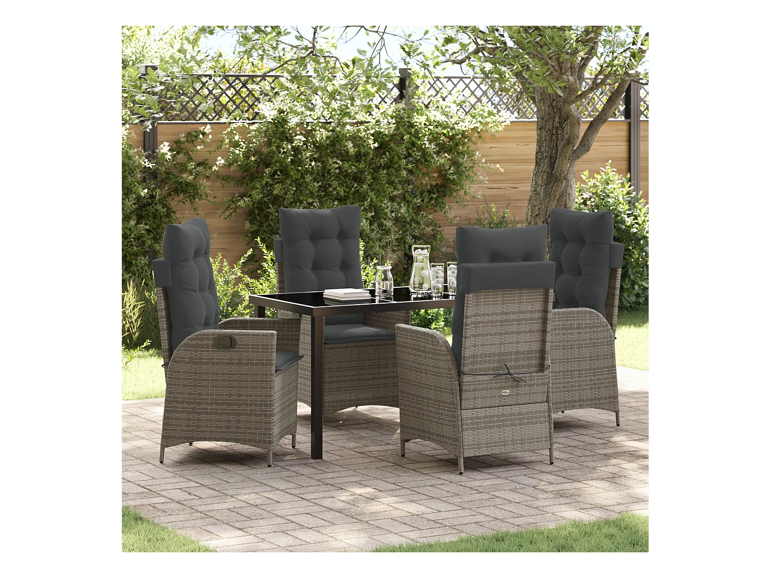 5-delige tuinset met grijze polyrotan kussens