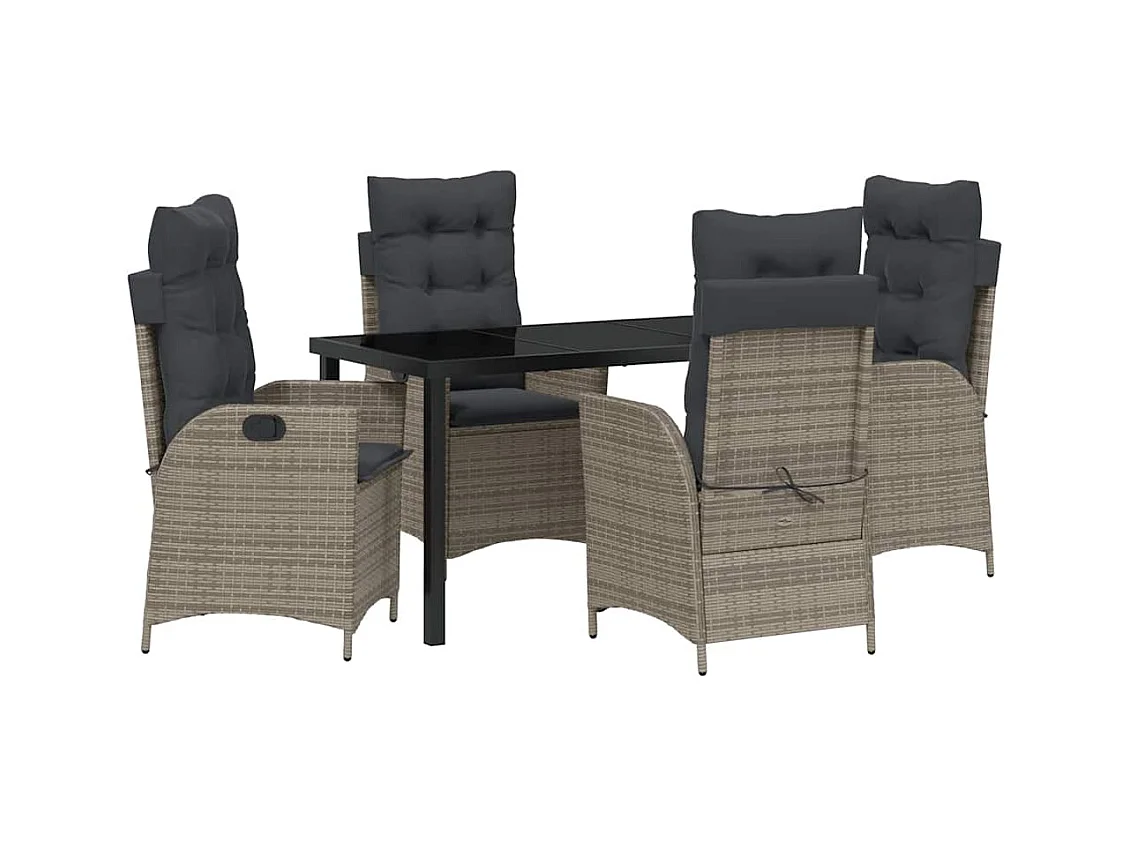 Ensemble de Salle à Manger de Jardin de 5 Pièces avec Coussins Gris Rattan Poly