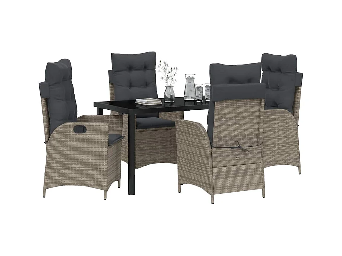 Ensemble de Salle à Manger de Jardin de 5 Pièces avec Coussins Gris Rattan Poly