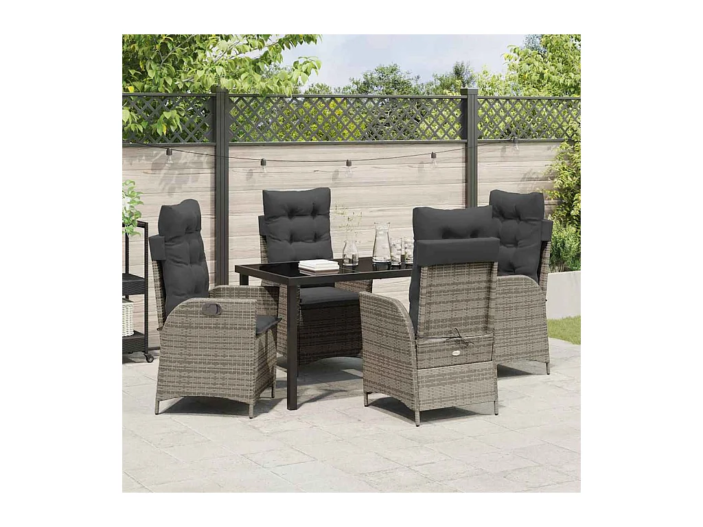 Ensemble de Salle à Manger de Jardin de 5 Pièces avec Coussins Gris Rattan Poly